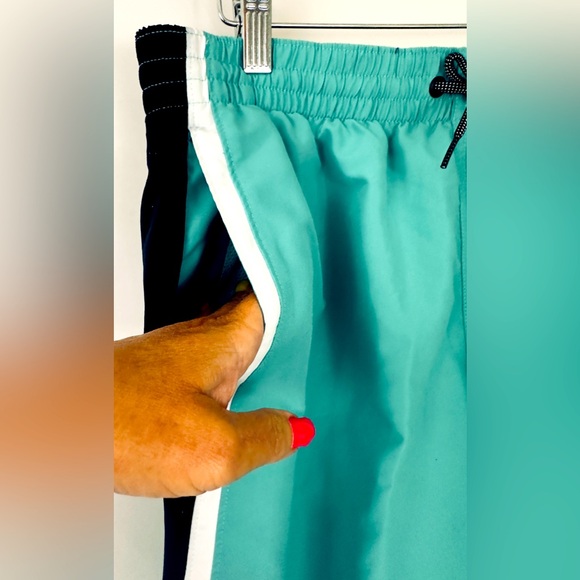 “NIKE” Core Contend 8” Inseam Light Teal - Black &White Stripes Swim Sho… - Picture 5 of 8